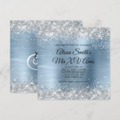 Zilveren Glitter Lichtblauw Monogram Mis XV Anos Kaart (Voorkant / Achterkant)