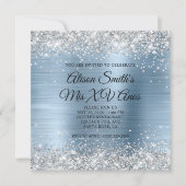 Zilveren Glitter Lichtblauw Monogram Mis XV Anos Kaart (Voorkant)