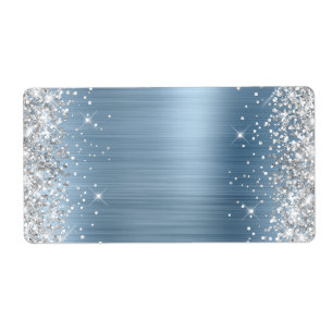 Zilveren Glitter Lichtblauwe Folie Etiket