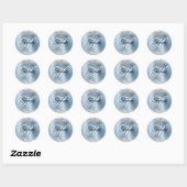 Zilveren Glitter Lichtblauwe Folie Fancy Monogram Ronde Sticker (Vel)