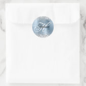 Zilveren Glitter Lichtblauwe Folie Fancy Monogram Ronde Sticker (Tas)