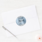Zilveren Glitter Lichtblauwe Folie Fancy Monogram Ronde Sticker (Envelop)