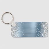 Zilveren Glitter Lichtblauwe Folie Fancy Monogram Sleutelhanger (Achterkant)