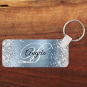 Zilveren Glitter Lichtblauwe Folie Fancy Monogram Sleutelhanger (Voorkant)