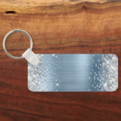 Zilveren Glitter Lichtblauwe Folie Fancy Monogram Sleutelhanger (Achterkant)