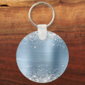 Zilveren Glitter Lichtblauwe Folie Fancy Monogram Sleutelhanger (Achterkant)