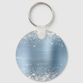 Zilveren Glitter Lichtblauwe Folie Fancy Monogram Sleutelhanger (Achterkant)