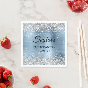 Zilveren Glitter Lichtblauwe Folie Quinceañera Servet
