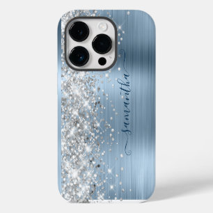 Zilveren Glitter Lichtblauwe Glam Meisjesachtige H iPhone 14 Plus Hoesje