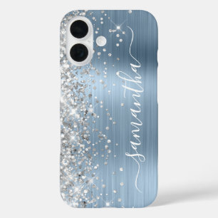 Zilveren Glitter Lichtblauwe Metallic Meisjesachti iPhone 16 Hoesje