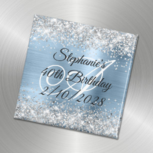 Zilveren Glitter Lichtblauwe Monogram 40e Verjaard Magneet