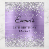 Zilveren Glitter Lichte Paarse Folie 75e Verjaarda Wijn Etiket (Enkel label)