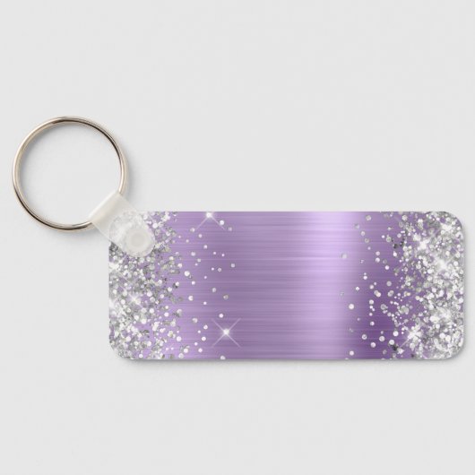 Zilveren Glitter Lichte Paarse Folie Fancy Monogra Sleutelhanger (Achterkant)