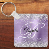 Zilveren Glitter Lichte Paarse Folie Fancy Monogra Sleutelhanger (Voorkant)