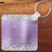 Zilveren Glitter Lichte Paarse Folie Fancy Monogra Sleutelhanger (Achterkant)