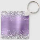 Zilveren Glitter Lichte Paarse Folie Fancy Monogra Sleutelhanger (Achterkant)
