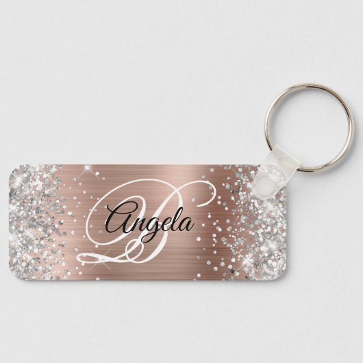 Zilveren Glitter Lichte Paarse Folie Fancy Monogra Sleutelhanger (Voorkant)