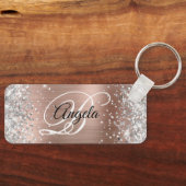 Zilveren Glitter Lichte Paarse Folie Fancy Monogra Sleutelhanger (Voorkant)