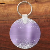 Zilveren Glitter Lichte Paarse Folie Fancy Monogra Sleutelhanger (Achterkant)