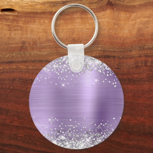 Zilveren Glitter Lichte Paarse Folie Fancy Monogra Sleutelhanger (Achterkant)
