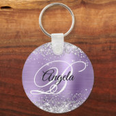 Zilveren Glitter Lichte Paarse Folie Fancy Monogra Sleutelhanger (Voorkant)