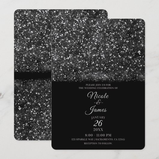 Zilveren Glitter Lichtjes Bruiloft Kaart (Voorkant / Achterkant)
