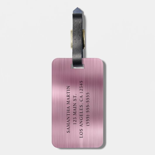 Zilveren Glitter Lichtroze Folie Fancy Monogram Bagagelabel (Achterkant verticaal)