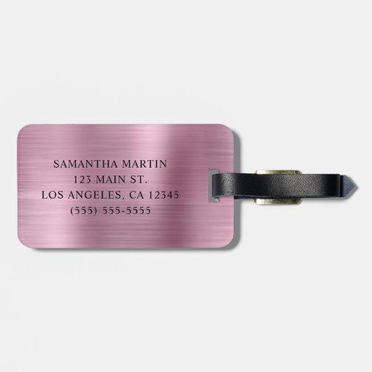 Zilveren Glitter Lichtroze Folie Fancy Monogram Bagagelabel (Achterkant horizontaal)