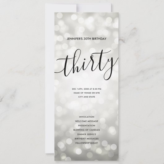 Zilveren Glitter Lights 30e Verjaardag Programma's Kaart (Voorkant)