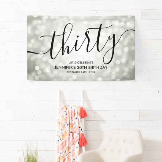 Zilveren Glitter Lights 30e verjaardag Spandoek (Insitu)