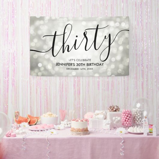 Zilveren Glitter Lights 30e verjaardag Spandoek (Feest)
