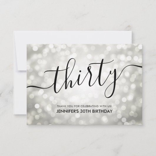 Zilveren Glitter Lights 30th Verjaardag Dank u Bedankkaart (Voorkant)