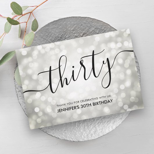 Zilveren Glitter Lights 30th Verjaardag Dank u Bedankkaart