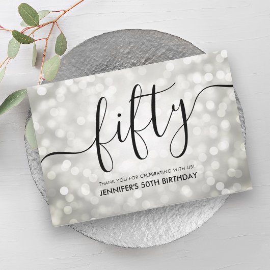 Zilveren Glitter Lights 50th Verjaardag Dank u Bedankkaart