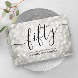Zilveren Glitter Lights 50th Verjaardag Dank u Bedankkaart
