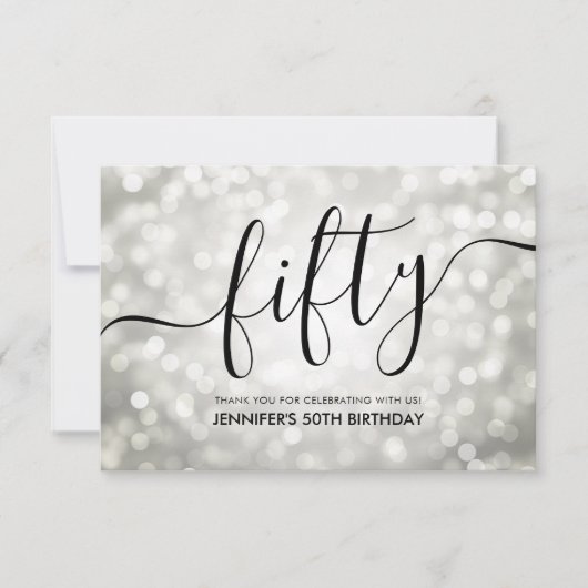 Zilveren Glitter Lights 50th Verjaardag Dank u Bedankkaart (Voorkant)