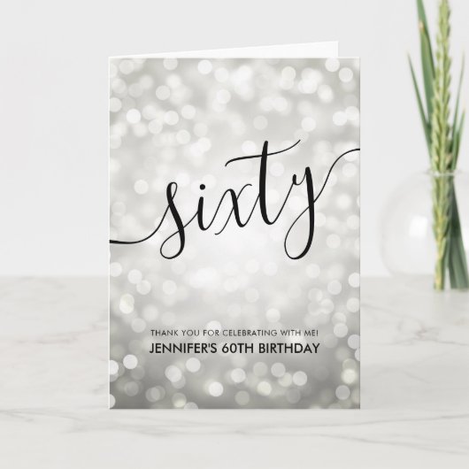 Zilveren Glitter Lights 60th Verjaardag Dank u Bedankkaart (Voorkant)