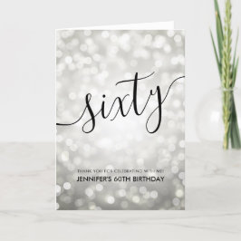 Zilveren Glitter Lights 60th Verjaardag Dank u Bedankkaart