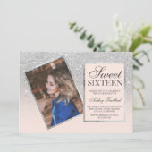 Zilveren glitter lijst blush ombre foto Sweet 16 Kaart (Staand voorkant)