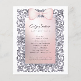 Zilveren glitter lijst roze boog flyer