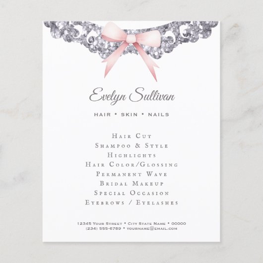 Zilveren glitter lijst roze boog flyer (Voorkant)