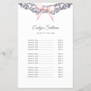Zilveren glitter lijst roze boog prijslijst flyer