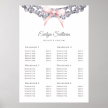 Zilveren glitter lijst roze boog prijslijst poster