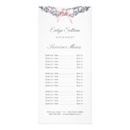 Zilveren glitter lijst roze boog prijslijst reclamekaart