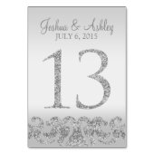 Zilveren Glitter Look Trouwtafel Numbers-13 Kaart (Achterkant)