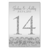 Zilveren Glitter Look Trouwtafel Numbers-14 Kaart (Voorkant)