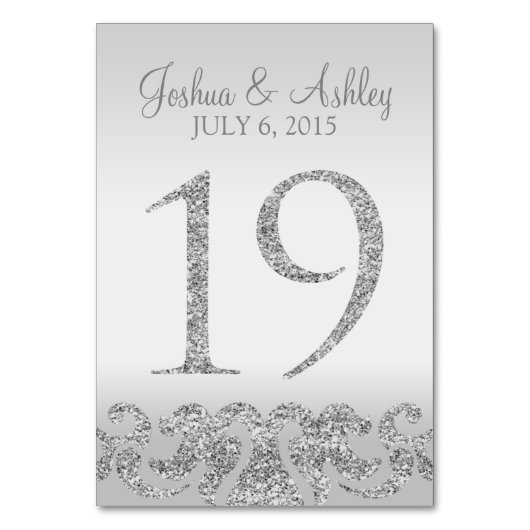 Zilveren Glitter Look Trouwtafel Numbers-19 Kaart (Achterkant)