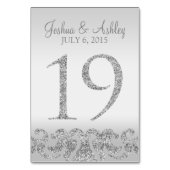 Zilveren Glitter Look Trouwtafel Numbers-19 Kaart (Voorkant)