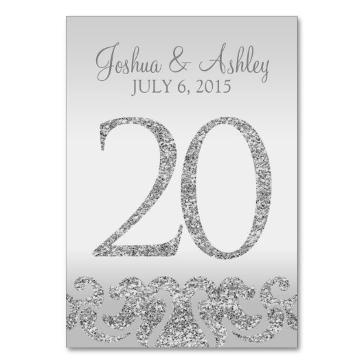 Zilveren Glitter Look Trouwtafel Numbers-20 Kaart (Achterkant)