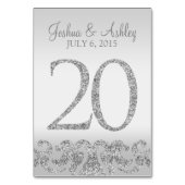 Zilveren Glitter Look Trouwtafel Numbers-20 Kaart (Voorkant)
